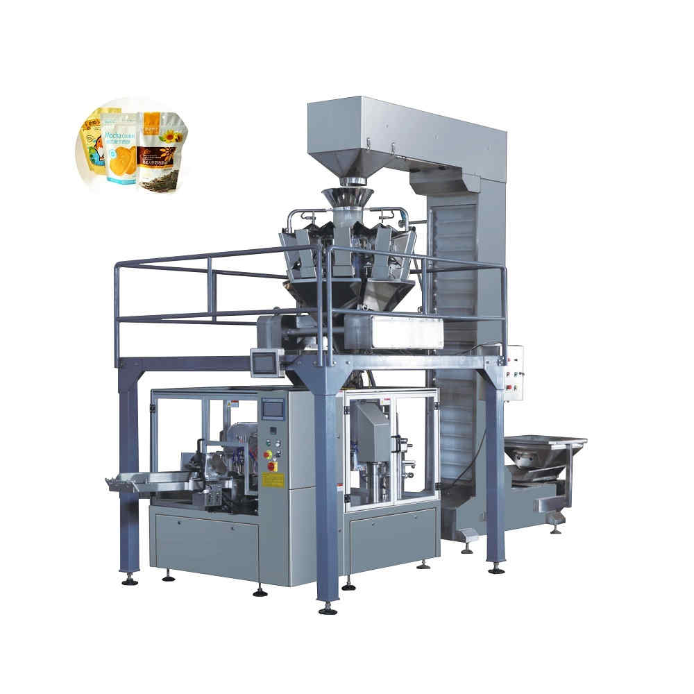 Automatic rotary bag packing machine with multi heads weigher